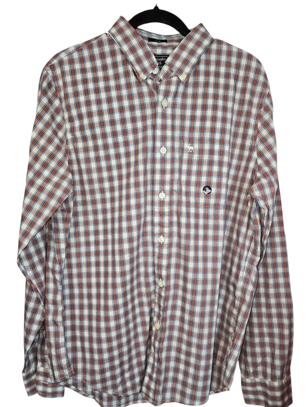 Abercrombie & Fitch 100% Cotton Red Plaid Button Down Shirt NWT Slim Fit Large